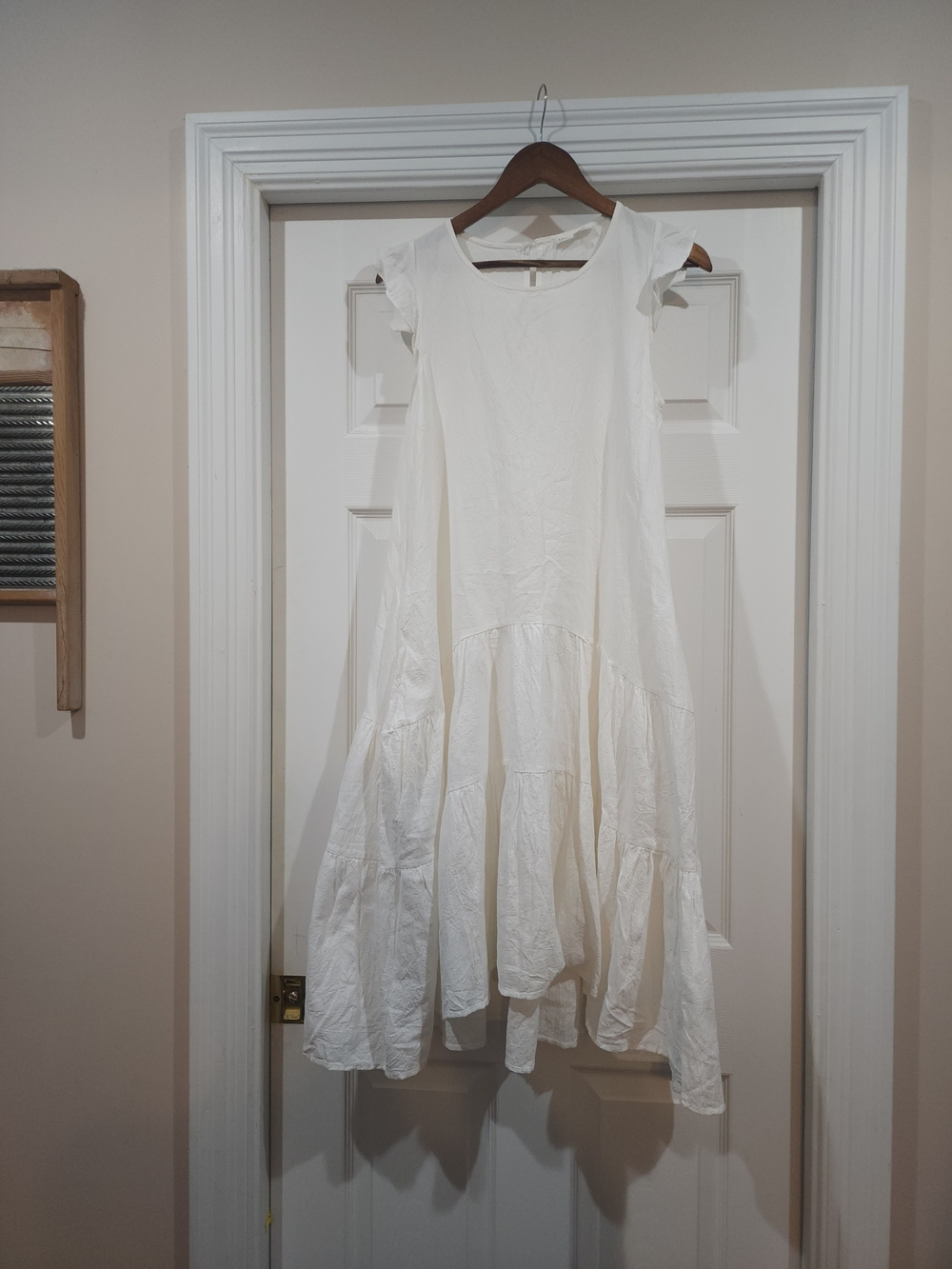 Label Of Love Flowy White Tiered Maxi Dress with Flutter Sleeves
